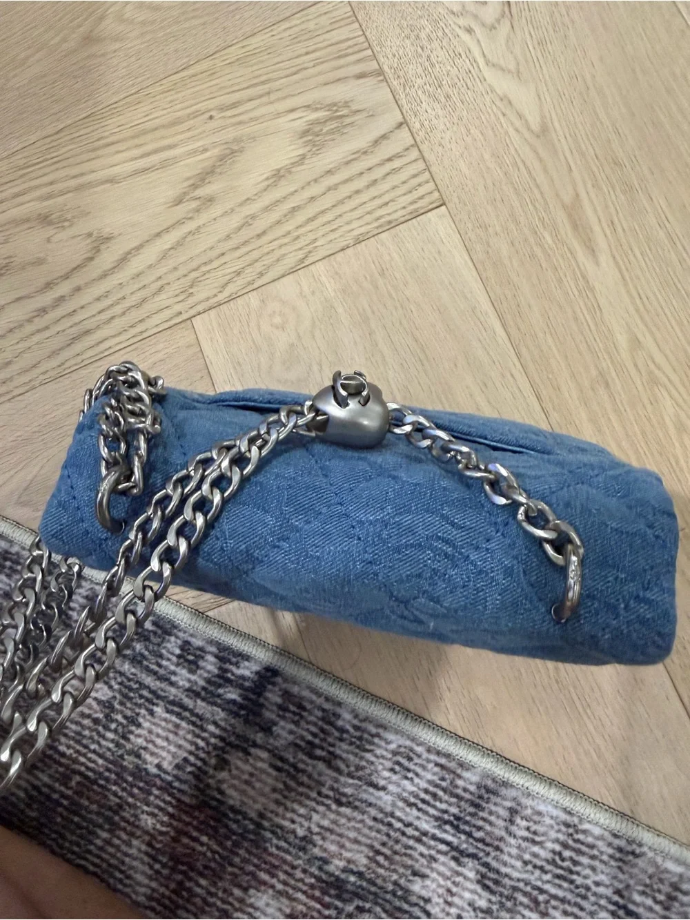 Designer Inspired Blue Quilted Mini Flap Crossbody with Silver Hardware